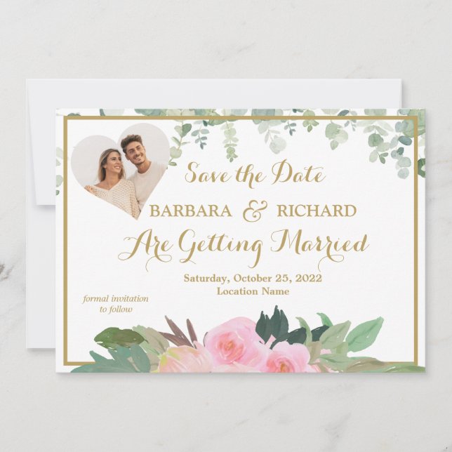 Invitation CLASSIC Rose Rose Floral Mariage Photo Date de sau (Devant)