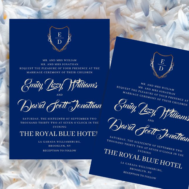 Invitation Classic Royal Blue Golden Monogrammed Élégant (Créateur téléchargé)