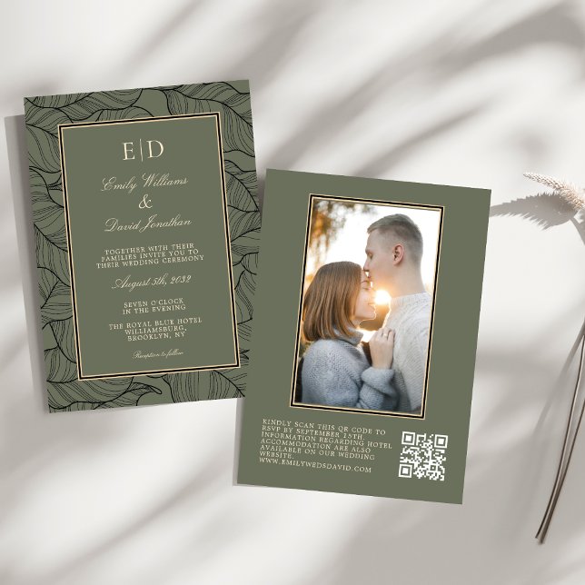 Invitation Classic Sage Green Elegant Floral QR Photo (Créateur téléchargé)