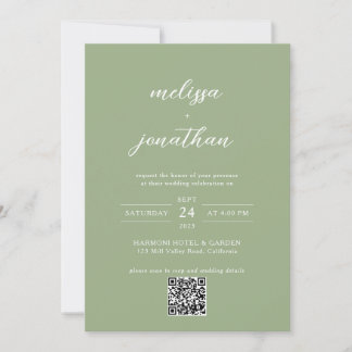 Invitation Classic Sage Green Photo Monogram QR Code Wedding
