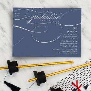 Invitation Classic Script Blue & Beige Graduation Party