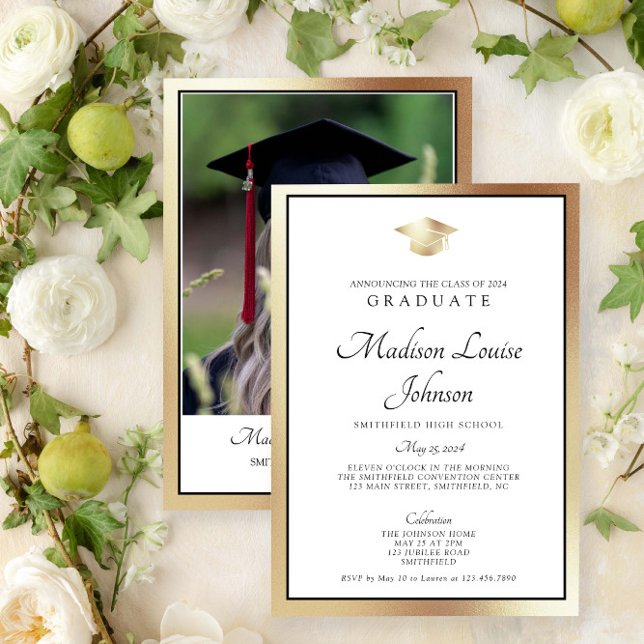 Invitation Classic Script Gold Photo Graduation (Marking Milestones with Grace. #GradSuccess)