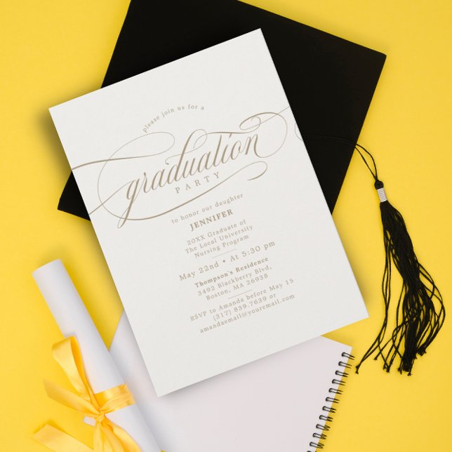 Invitation Classic Script Light Beige & Gold Graduation Party (Créateur téléchargé)