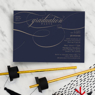 Invitation Classic Script Navy & Gold Graduation Party