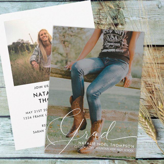 Invitation Classic Script Photo Moderne Graduation Party (Créateur téléchargé)