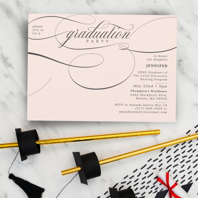 Invitation Classic Script Soft Pink Graduation Party (Créateur téléchargé)
