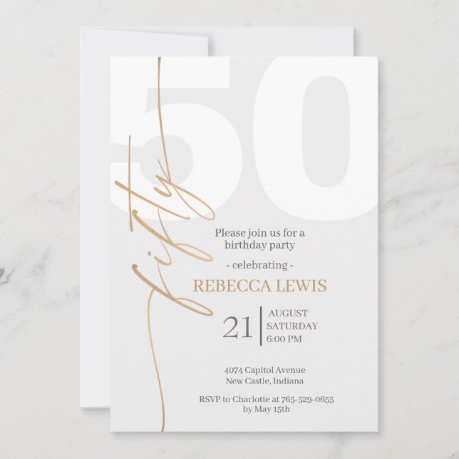Invitation Classic Simple 50th Modern Adult Birthday (Devant)