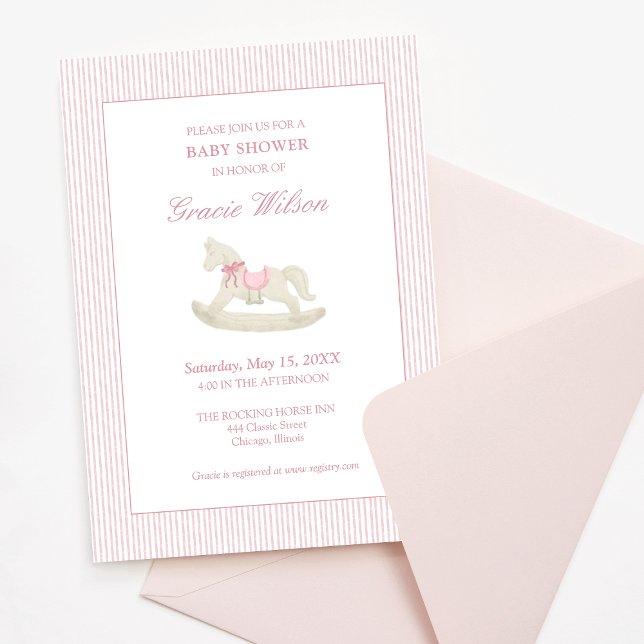 Invitation Classic Simple Rose Baby shower Cheval (Créateur téléchargé)