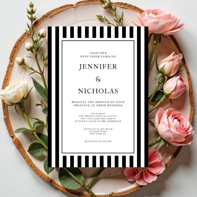 Invitation Classic Stripes Black And White Wedding (Classic Stripes Black And White Wedding Invitation)