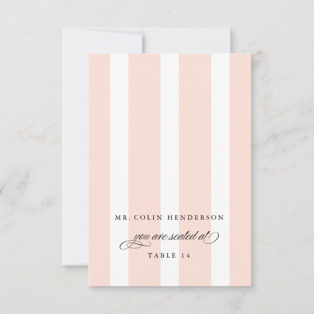 Invitation Classic Stripes Mariage Place Card en rose pâle (Devant)