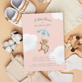 Invitation Classic Teddy Bear Baby shower rose et bleu