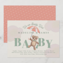 Invitation Classic Teddy Bear Sage Bearly Wait Baby shower