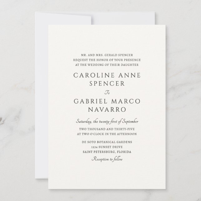 Invitation Classic Timeless Traditional Wedding (Devant)