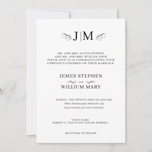 Invitation Classic Traditional Monogram Calligraphy Wedding (Devant)