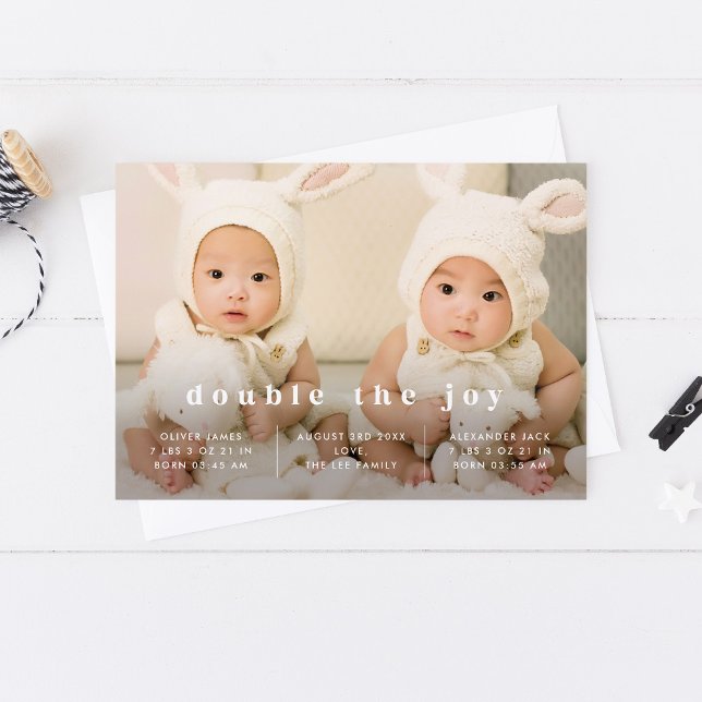 Invitation Classic Twins Baby Birth Announcement (Créateur téléchargé)