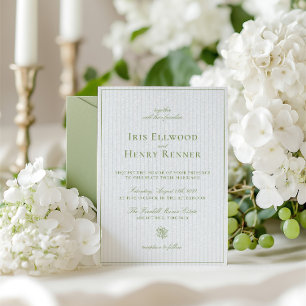 Invitation Classic Vintage Sage Vert & Mariage Bleu