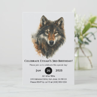 Invitation Classic Watercolor Wolf Birthday