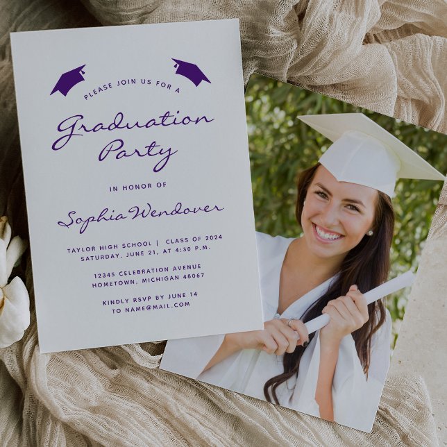 Invitation Classic White Purple Graduation Party 2024 (Créateur téléchargé)
