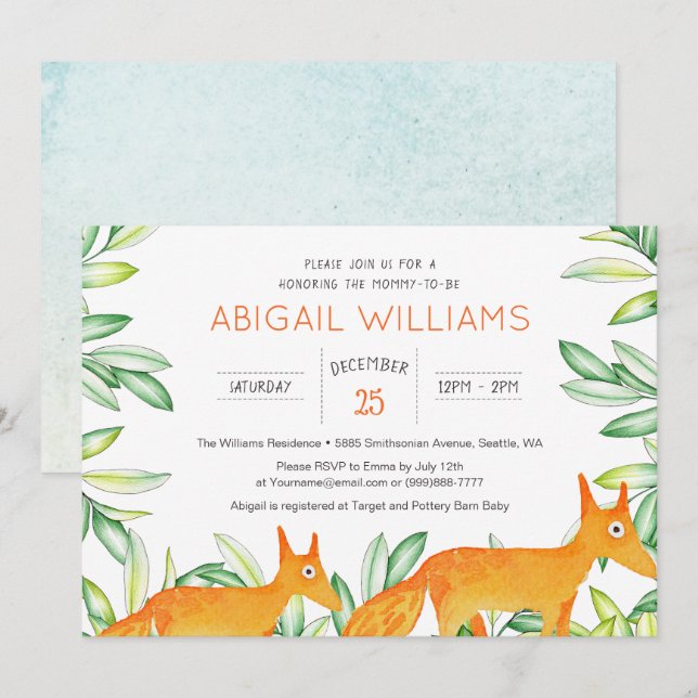 Invitation Classic Woodland Fox Baby shower (Devant / Derrière)