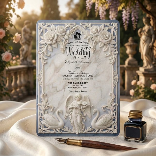 Invitation Classical Rococo Arch Angel & Swans Wedding  (Créateur téléchargé)