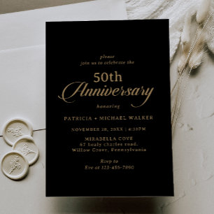 Invitation Classique 50e anniversaire de mariage noir et or