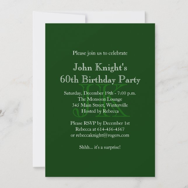 Invitation classique à l'anniversaire vert (Devant)