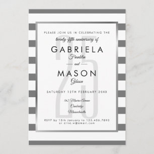 Invitation Classique Art Déco 25e Anniversaire Rayure Argenté