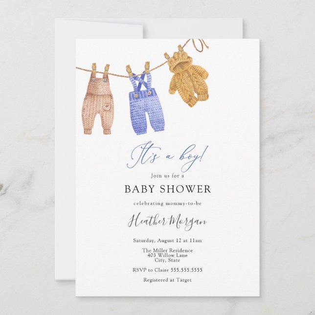 Invitation classique Baby shower garçon (Devant)