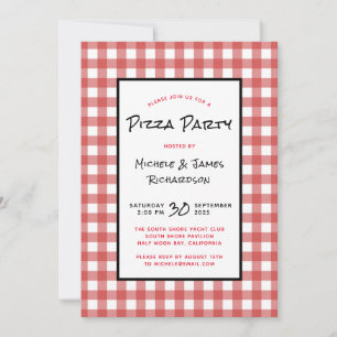 Invitation Classique Black Rouge Blanc En vichy Pizza Party