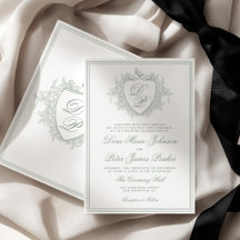 Classique blason monogramme vert sauge mariage vin