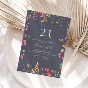 Invitation Classique Blue Wild Floral 21e fête d'anniversaire