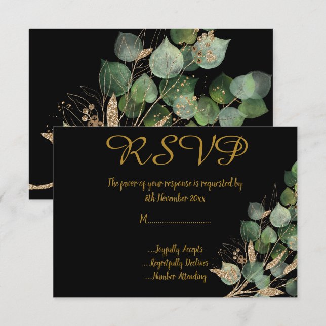 Invitation CLASSIQUE BOTANIQUE NOIR Tout événement RSVP   (Devant / Derrière)