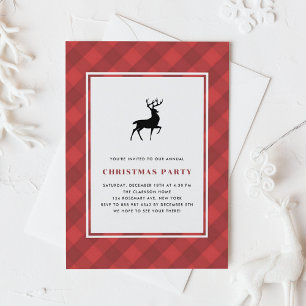 Invitation Classique carreau rouge avec cerf Fête de Noël