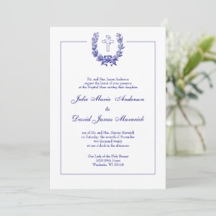Invitation Classique catholique Elegant Marine Blue Cross Dov