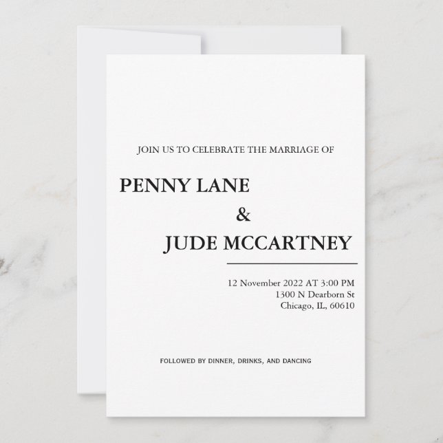 Invitation classique de mariage élégant (Devant)