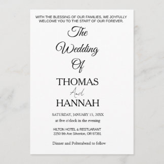 Invitation Classique de mariage minimaliste moderne noir et b