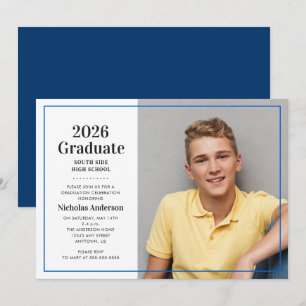 Invitation Classique Diplômé 2026 Bleu Photo Graduation 