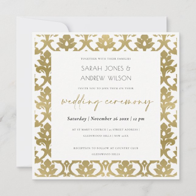 INVITATION CLASSIQUE DOMMASQUE D'OR MARIAGE DE MOTIFS FLORAUX (Devant)