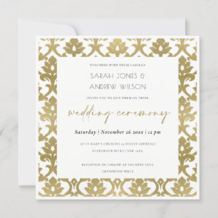 INVITATION CLASSIQUE DOMMASQUE D'OR MARIAGE DE MOTIFS FLORAUX