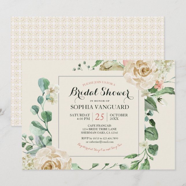 Invitation classique Elegant Floral Bridal (Devant / Derrière)
