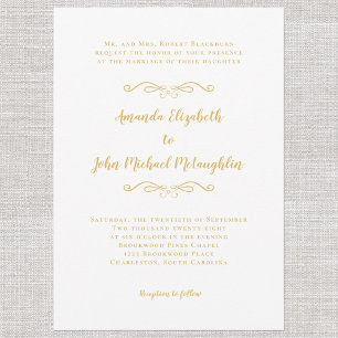 Invitation Classique Élégant Simple Formel Or Blanc Mariage