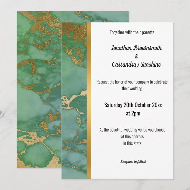 INVITATION CLASSIQUE EN MARBRE SAGE OR TRIM (Devant / Derrière)