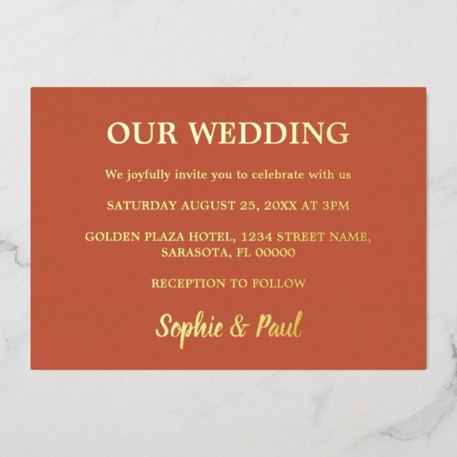 Invitation classique en terre cuite Mariage Foil (Recto)