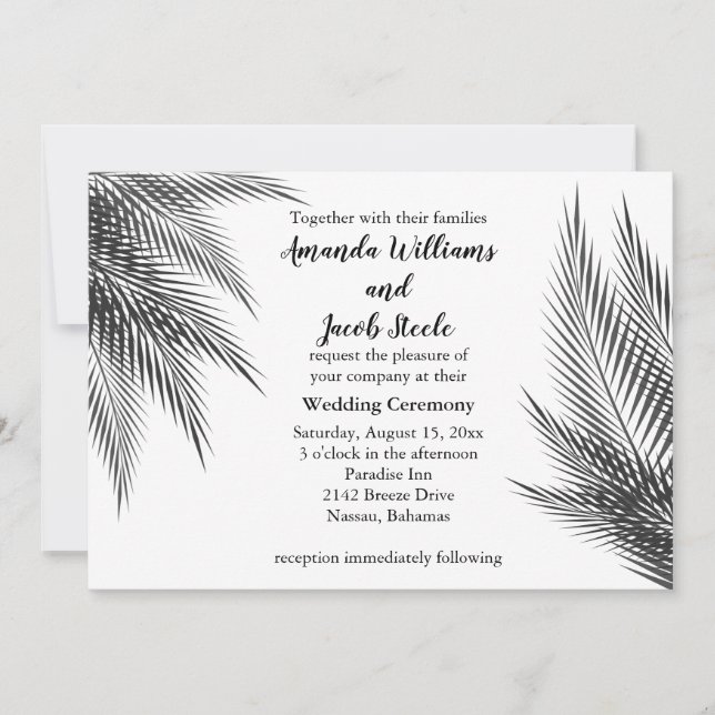 Invitation classique Feuille de Noir et Blanc Palm (Devant)