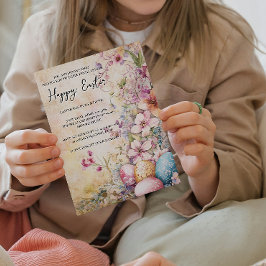 Invitation Classique floral simple et oeufs heureux Pâques