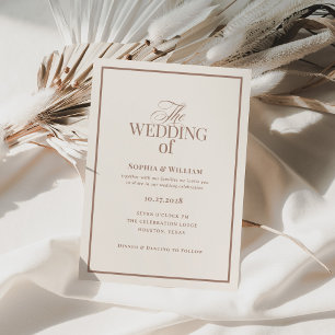 Invitation Classique ivoire et taupe   Mariage neutre Luxe