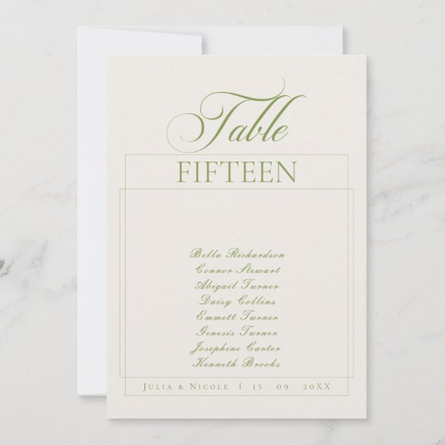 Invitation Classique Ivory Vert Calligraphie Nom Table Numéro (Devant)