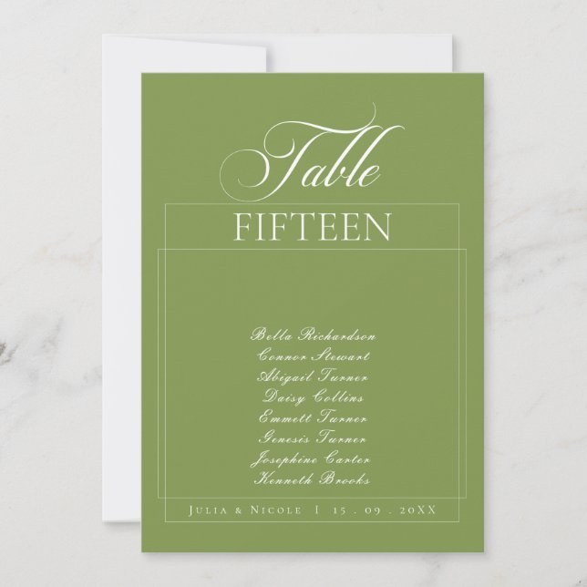 Invitation Classique Ivory Vert Calligraphie Nom Table Numéro (Devant)