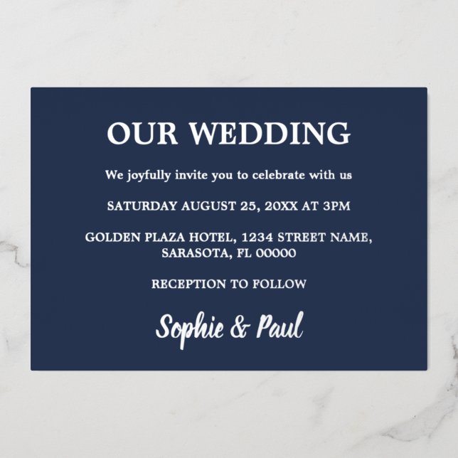 Invitation classique Mariage bleu marine (Recto)
