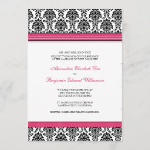 Invitation classique Mariage damassé (ruban fuchsi